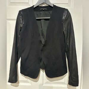 Theory Yaisa Pryor Black Women's Blazer with Leather Sleeves